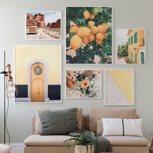 Mustard Yellow Gallery Lemon Door Landscape Wall Art Canvas Painting Nordic Poster And Print Wall Picture For Living Room Decor