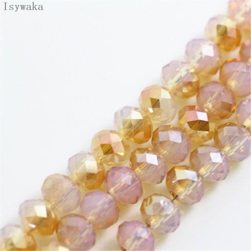 Isywaka Milky Champagne Color 6*8mm 72pcs Rondelle Austria faceted Crystal Glass Bead Loose Spacer Round Bead for Jewelry Making