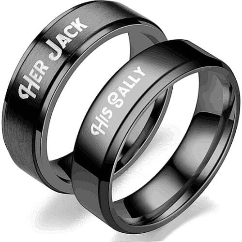 Letters Black Stainless Steel Ring HER Jack His Sally Retro Rings for Women Men Couples Jelwery Gift