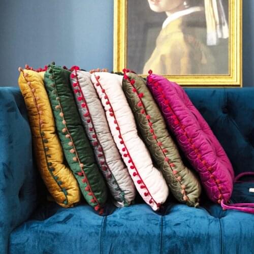 Square Non-Slip Cushion Solid Color Velvet Sofa Throw Pillow Chair Mat For Office Student Thick Bay Window Floor Pads Soft Tatam