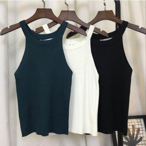 Leiouna Sleeveless Summer Halter Off-shoulder Knitting Tops Sexy And Versatile Female Bodycon Knitted Camisole Short For Women