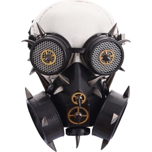 Steampunk Retro Black Metal Rivets Steampunk Cyber Mask with Spikes Goggles Cosplay Army Game Gothic Mask Halloween Props