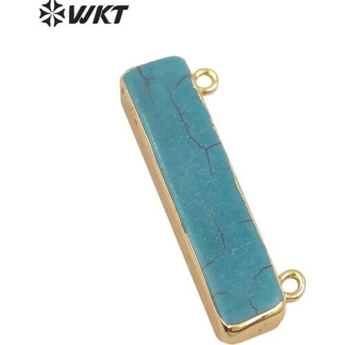 WT-P829 Fashion Double Bails green howllite Pendant for necklace Making natural raw rectangle 24k gold stone pendants