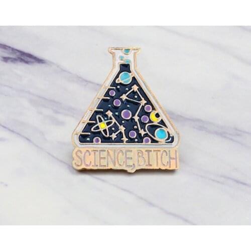 Cartoon Chemical Experiment"SCIENCE BITCH"Experimental Cup enamel Brooch Laboratory badge pins Jewelry fashion accessories gifts