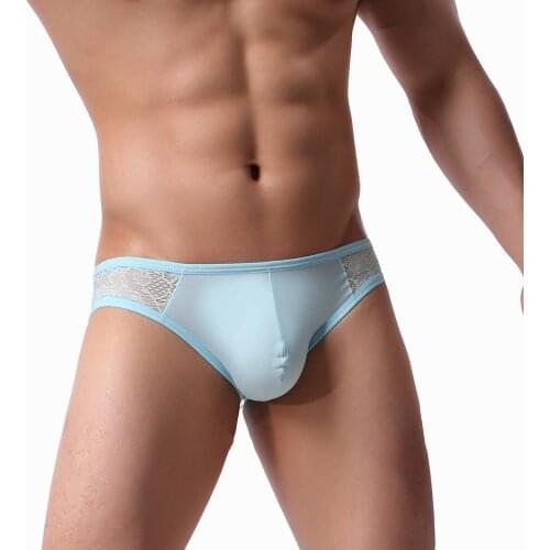 Mens underwear briefs silky sexy plus size ice silk stitching lace comfortable underwear youpin