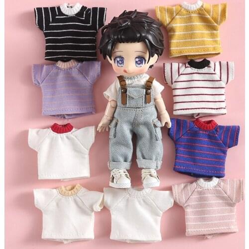 New OB11 bjd Doll Clothes Stripe Shorts Sleeve T-shirt for 1/8 1/12bjd, obitsu11,ob11,molly Doll Accessories Clothing
