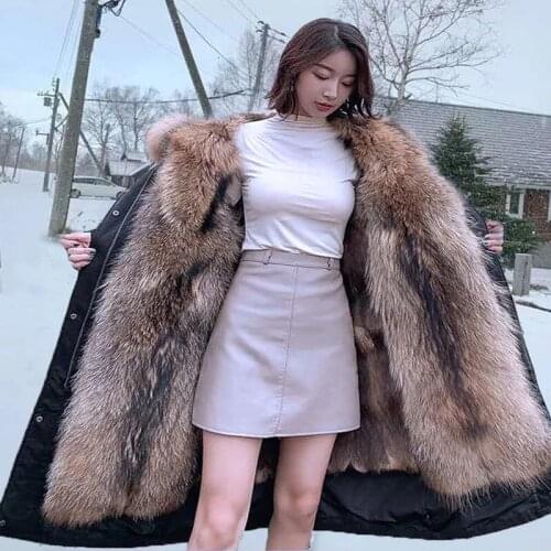 2021 Winter New Parka Medium Length Removable Raccoon Dog Liner Thickened Imitation Fake Fur For Women Large Size Female Coat