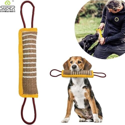 Durable Dog Tug Toy 2 Strong Handles Interactive Pet Toys for Small Large Dogs Jute Bite Pillow Puppy Training Play Game