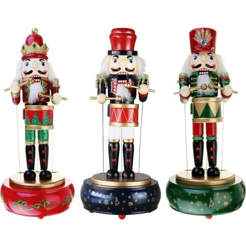 Christmas Music Box Wooden Nutcracker Rotating Music Box Vintage Handcraft Nutcracker Doll Puppet Desk Ornaments Christmas Gift