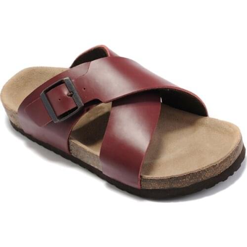 Famous luxury brand real cowhide cross vamp single-needle buckle mens and womens summer beach casual sandals