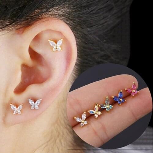New High Quality Lovely Butterfly Earrings Womens Color Flower Ear Studs Spiral Earbone Buckle Fashion Jewelry Pierced Earrings