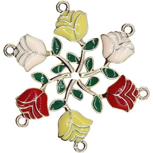 10pcs/lot 12*23mm Cute Rose Enamel Flowers Charms for DIY Earrings Bracelet Necklace Girls Jewelry Handmade Findings XL992