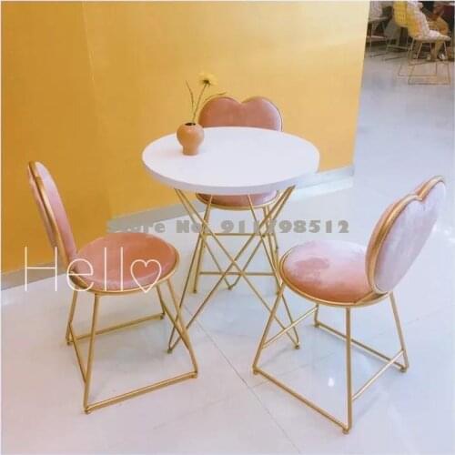 Leisure table and chair combination milk tea restaurant tea drink marble gold table and chair Nordic balcony back makeup chair