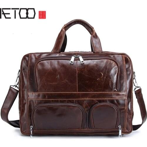 AETOO Oil wax leather diagonal bag, first layer cowhide large-capacity retro shoulder bag, leather outdoor travel bag, handbag