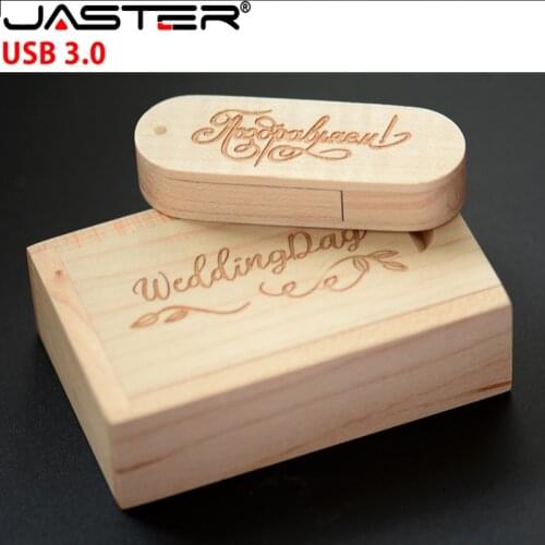JASTER (over 1PCS free LOGO) Wooden USB3.0 + box pen drive 4GB 8GB 16G 32GB 64G USB Flash Drive photography wedding gifts