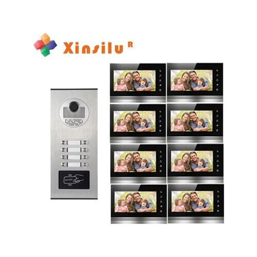 XINSILU New Arrival 8-apartments Intercom System Doorbell 8X7"Video Door Phone HD IR Camera w/t ID Card /Remote control Unlock