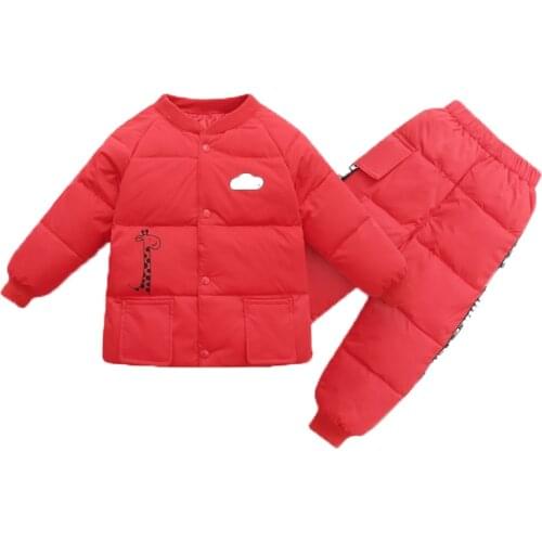 Winter Children for Boy Girl Suit Clothes Thick 2021 New Cartoon Single Breasted Top+Pants 2Pcs Kids Baby Set for Boy Down Suit
