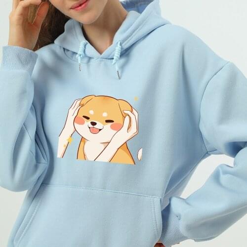 Winter Ulzzang Kpop Sweatshirt Pullovers Kawaii Shiba Inu Graphic Hoodies for Women Casual White Aesthetic Tracksuits Femme