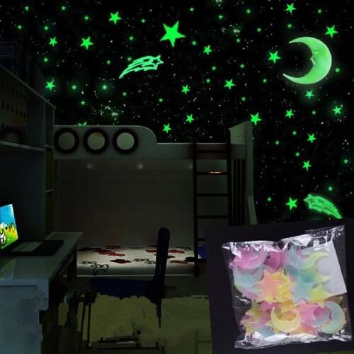 100pcs/set Night Luminous Moon Stars Sticker Light Glow In The Dark Toys Childen of light Stickers for Kids Bedroom Decor Gifts