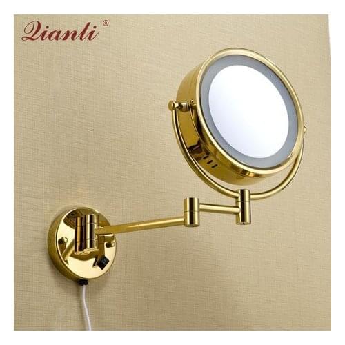 8 inch gold copper beauty mirrors Bathroom bathroom vanity mirrors Double-sided magnification wall-mounted folding telescopic m