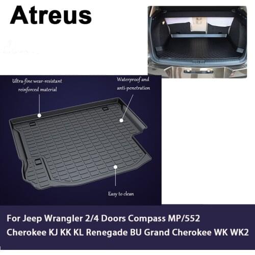 Atreus Car Trunk Cargo Mat For Jeep Wrangler 2/4 Doors Compass MP/552 Cherokee KJ KK KL Renegade BU Grand Cherokee WK2