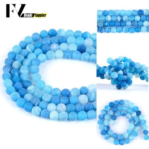 Natural Stone Lake Blue Frost Cracked Agates Beads Round Loose Spacer Beads For Jewelry Making Findings Diy Bracelet 4mm-12mm15