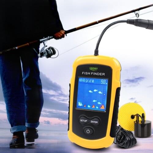 Lucky Fish Finder Wired Portable LCD Depth 100M Echo Sounder Alarm Fishing Finder Sonar Sensor Transducer Handheld RL49-0064