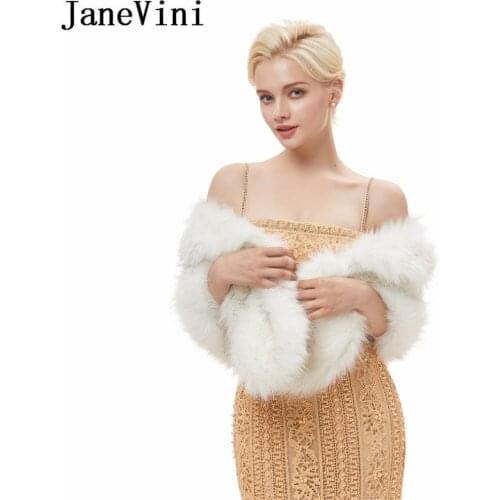 JaneVini Womens Faux Fur Bridal Wraps Wedding Bolero Wedding Cloak Chic Bride Fur Shawl Capes Wedding Accessories 2018 Winter