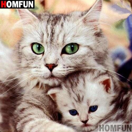 HOMFUN Full Square/Round Drill 5D DIY Diamond Painting "Cat" Embroidery Cross Stitch 5D Home Decor A16405