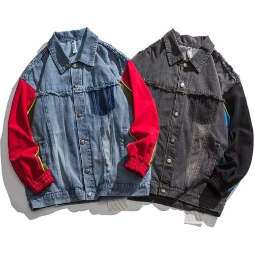 Unisex Streetwear Fashion Hip Hip Vintage Splice Color Denim Jacket Men Women Loose Casual Jeans Coat Outerwear Male