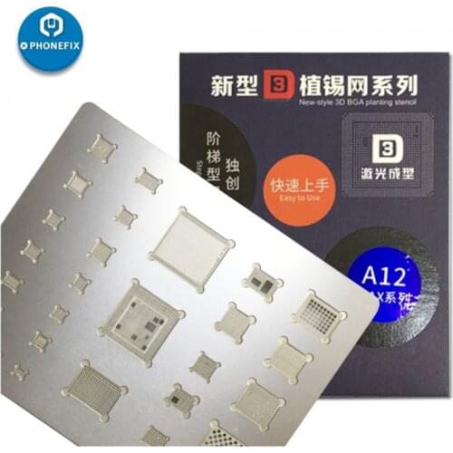 MJ Groove 3D Mainboard BGA Reballing Stencil Planting Tin Steel Mesh For iPhone A12 XS MAX XR Motherboard Rework Soldering Tool
