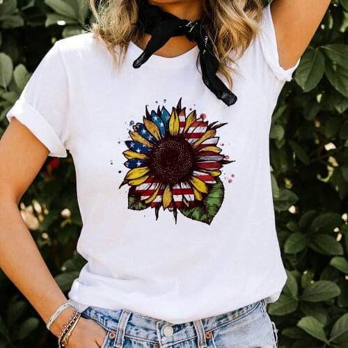 Fashion New Summer chrysanthemum Printed Tshirt Harajuku T shirt Women Streetwear Clothes Cute Casual T-shirt Female Tops Tee