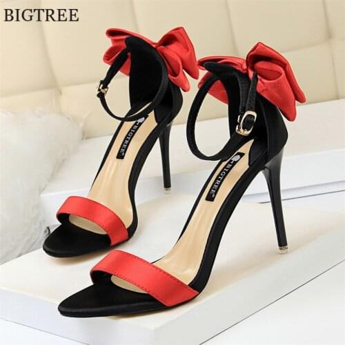 Thin Heel Back Bowtie Fashion Womes Sandals 2021 Spell Color Silk Buckle Pumps Woman Open Toe Dress Party Shoes High Heels 10cm