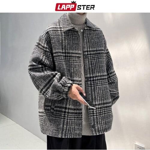 LAPPSTER Men Plaid Harajuku Korean Jackets Coats 2021 Mens Japanese Streetwear Winter Varsity Jacket Man Y2k Vintage Windbreaker