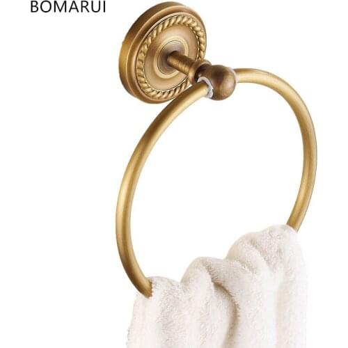 BOMARUI Wall Mounted Round Antique Brass Color Towel Ring New Bathroom Towels Holder Towel Rack for Bathrooms Accessories