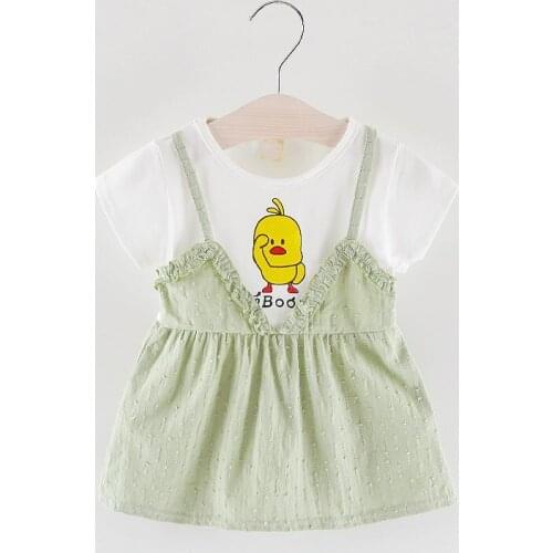 Summer New Duck Printed Casual Children Kids Baby Dresses Clothing Girls Short-sleeved Cute Soft Cotton Clothes Princess Dress