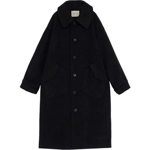 Autumn And Winter Fad Mid Length Woolen Coat Thickened Hepburn Style Cashmere Woolen Coat Womens College Style