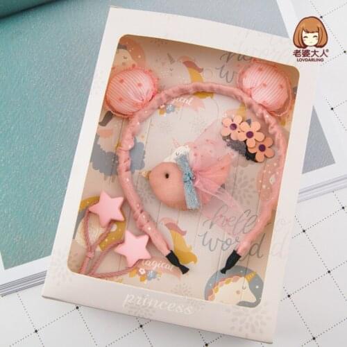 Bear Ears Kitten Childrens Headband Hair Accessories Headband Set Pentagram Hair Band Bird Flower Hairpin Gift