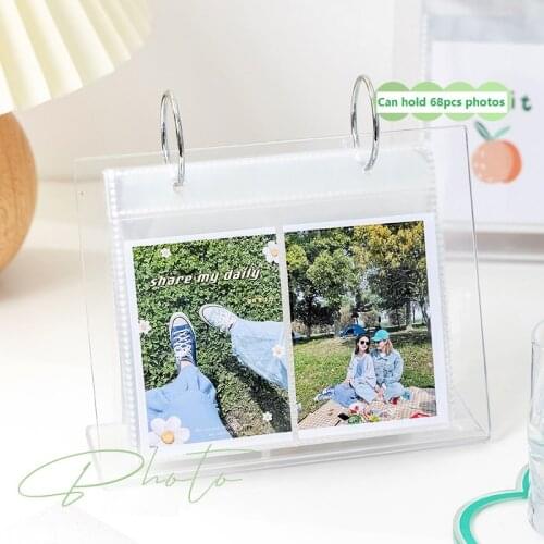 Transparent PVC Folder Acrylic Photo Flip Album Frame Desktop Display L-Shape Free Stand Menu Sign Holder 34 Shows 68 Pictures