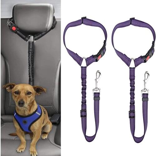 2 Packs Pet Dog Cat Seat Belts, Car Headrest Restraint Adjustable Safety Leads Vehicle Seatbelt Harness dog seatbelt headrest