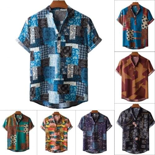 Man Summer Short Sleeve Turn Down Collar Button Shirt Loose Hawaiian Casual Shirt Beach Camisa Streetwea Mens Clothing