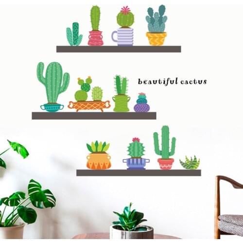 Garden potted plants cactus aloe wall stickers home decor living room flower bonsai wall decals diy kitchen mural art posters
