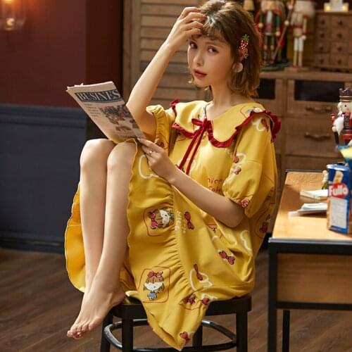 Large Size 4XL Princess Style Lingerie Women Home Soft Clothes Ladies Short Sleeve Casual Cartoon Print Nightgown Sleep Dress
