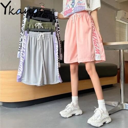 Streetwear High Waist Letter Print Loose Sport Shorts Women Drawstring Harajuku Casual Baggy Korean Wide Leg Punk Shorts Female