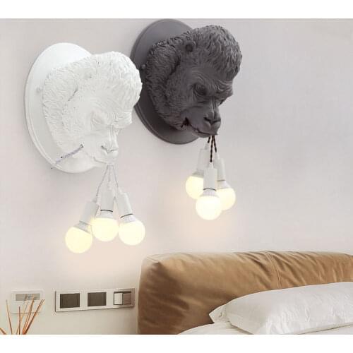 Nordic Modern Gorilla Resin Wall Lamps Led Kitchen Light Bedroom Home Loft Bar Industrial Decor Wall Vintage Luminaire E27*3