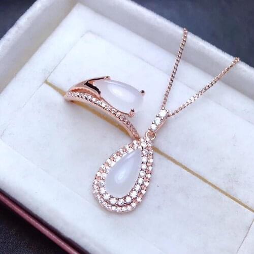 Natural and Real Hetian White Jade jewelry set 925 sterling silver 1pc pendant,1pc ring