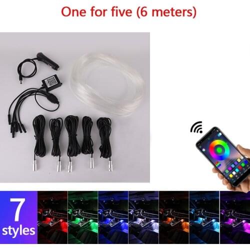 New 5PCS RGB LED Strips Ambient Light APP bluetooth Control for Car Interior Atmosphere Light Lamp DIY Music 6M Fiber Optic Band