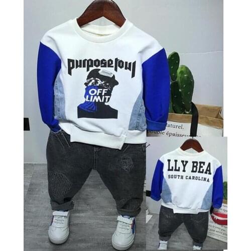 Baby Boys spring Autumn Clothes Fashion Cotton Set boy Sports Suit For A Boy Stitching sweater+ jeans ChildrenS Clothing 2-6Yr