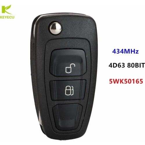 KEYECU Replacement Flip Remote Key 434MHz FSK 4D63 chip for Ford Ranger 2011-2015,for Mazda 3 2008-2012 BT50 2011-2015 5WK50165