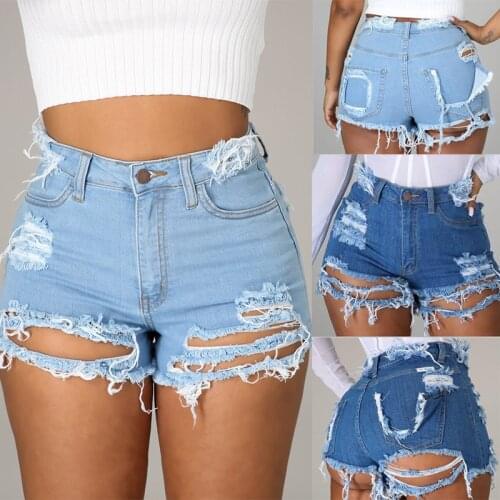 Fashion Women Frayed Hole Scratched Stretch Shorts Jeans Girls Ladies Denim Street Hot Sexy Casual Push Up Skinny Short Pants